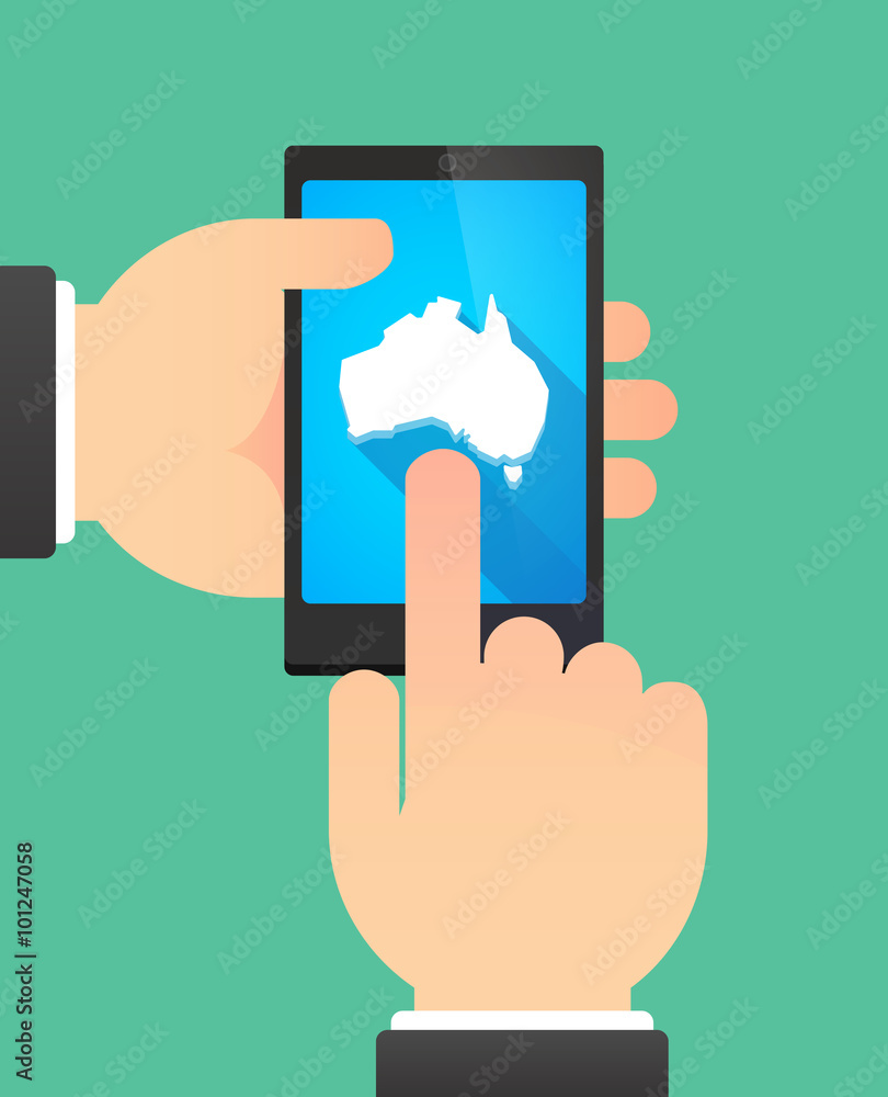 Hands using a phone showing a map of Australia Hands using a phone showing a map of Australia
