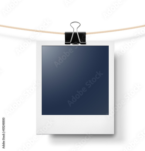 Photo frame on rope. Vector illustration. Ready for your design. 