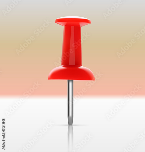 Red push pin on blur background. Vector illustration