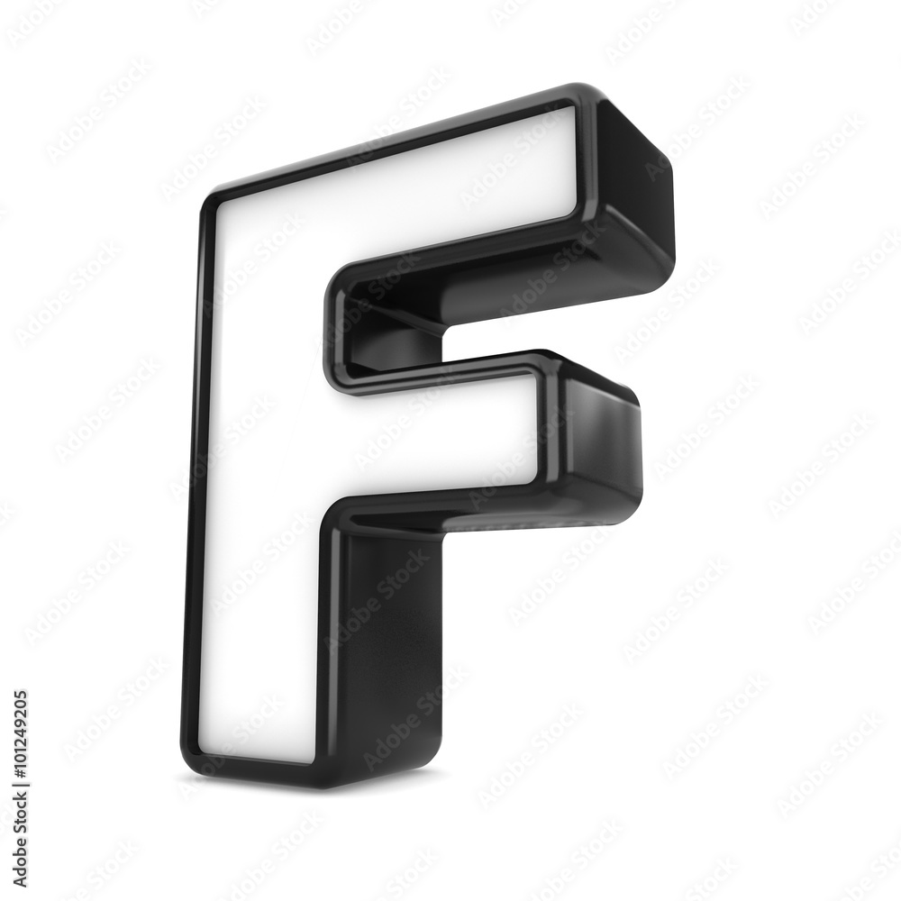 3d black plastic letter F isolated white background. 3d black plastic letter F isolated white background.