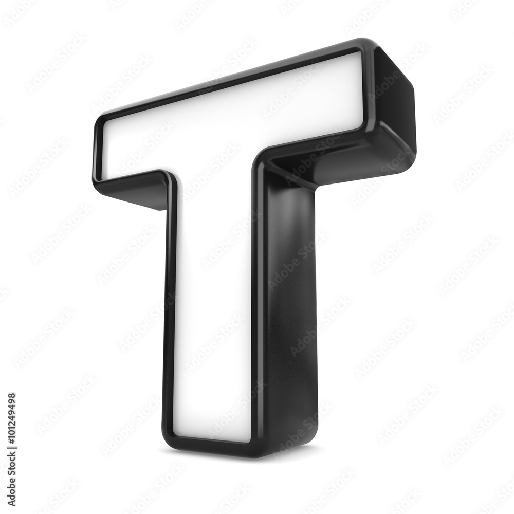 3d black plastic letter T isolated white background. 3d black plastic letter T isolated white background.