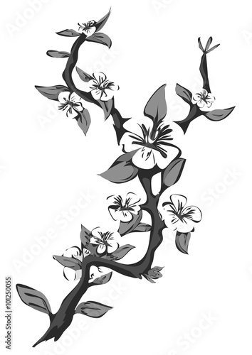 Abstract Blossoming Apple Tree Graphic Branch Of Apple In Black And White Vector Illustration Stock Vector Adobe Stock Abstract Blossoming Apple Tree Graphic Branch Of Apple In Black And White Vector Illustration Stock Vector Adobe Stock