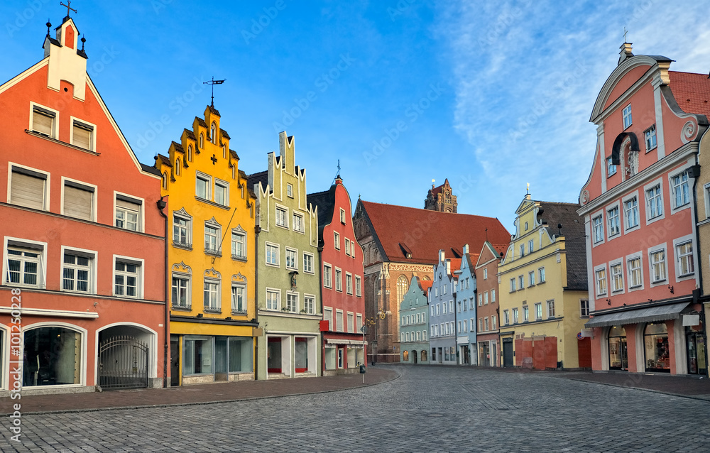 Fototapeta premium Picturesque medieval gothic houses in old bavarian town by Munich, Germany