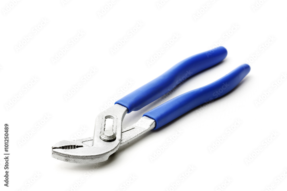 Pipe wrench with a blue handle isolated on white Pipe wrench with a blue handle isolated on white