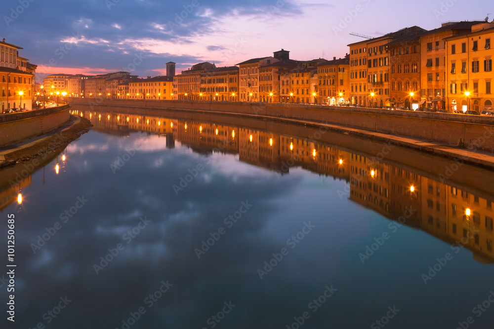 Arno By Night Pisa Italy