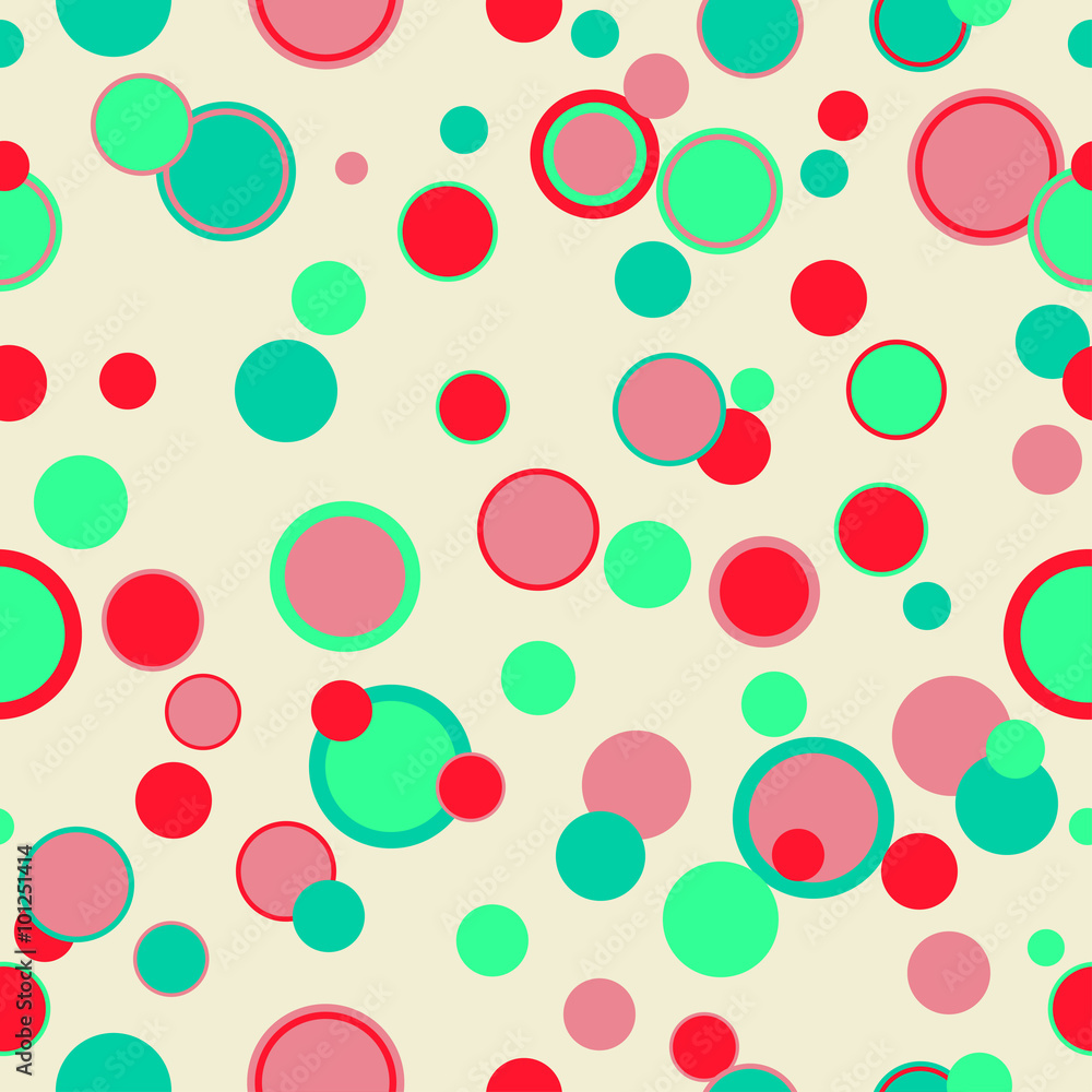 Abstract circles seamless pattern in red and green.