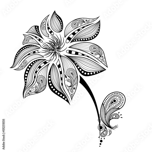 Hand draw abstract flower. African / indian / floral / tattoo design. It may be used for design of a t-shirt, bag, postcard and poster.