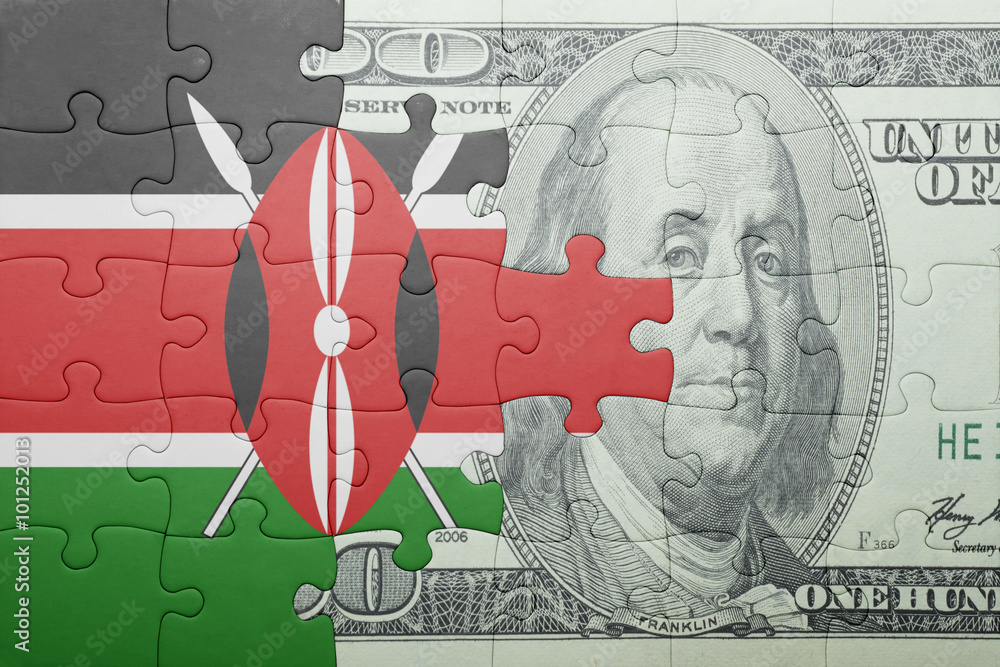 puzzle with the national flag of kenya and dollar banknote