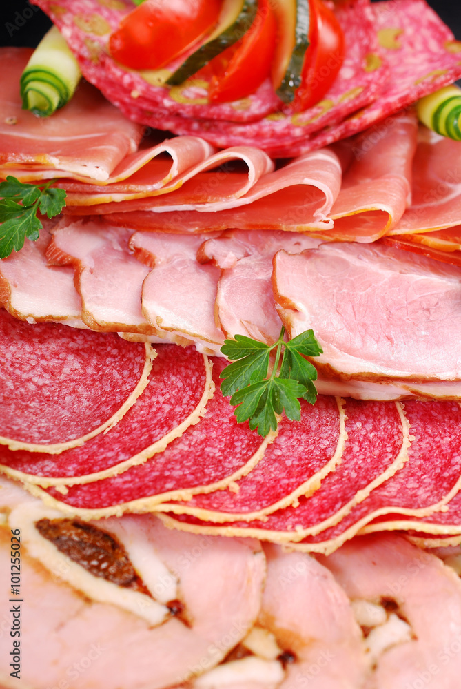 platter of sliced ham,salami and cured meat platter of sliced ham,salami and cured meat