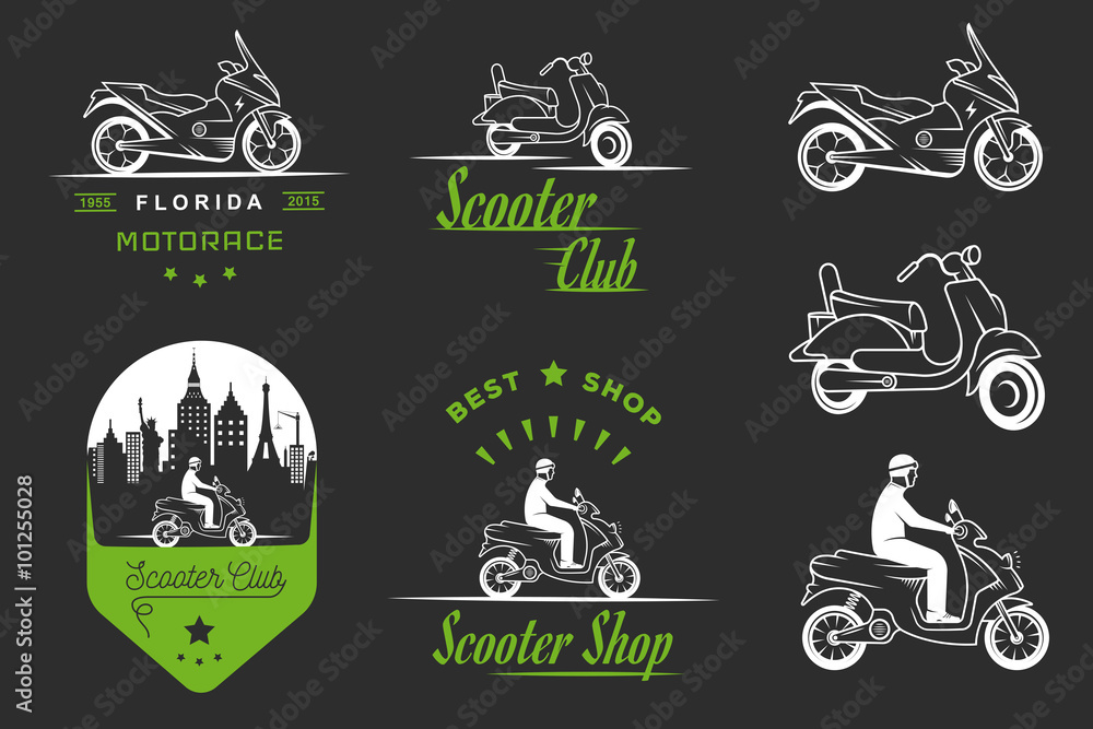 Set Vector Vintage Sign and Logos Scooter