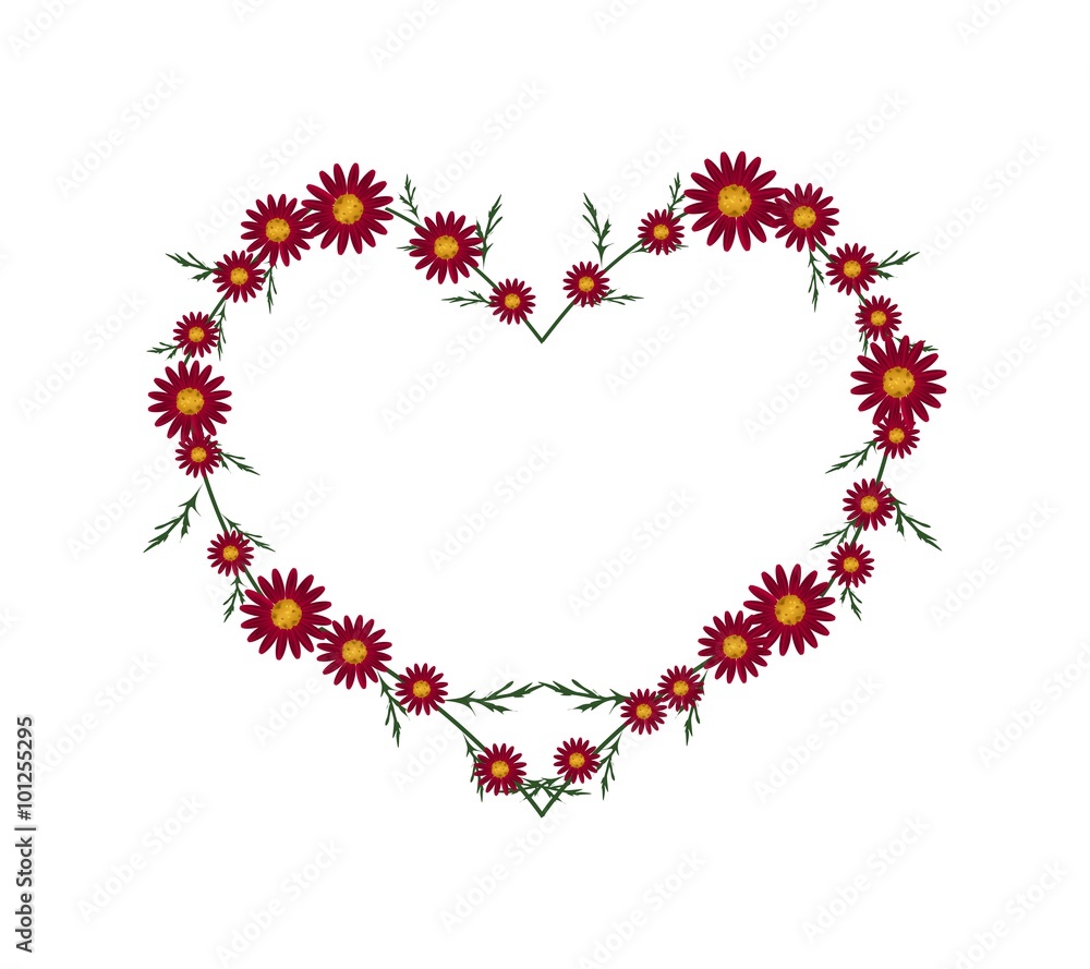 Beautiful Red Daisy Flowers in Heart Shape Beautiful Red Daisy Flowers in Heart Shape