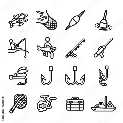 Fishing icons set. Vector eps 10.