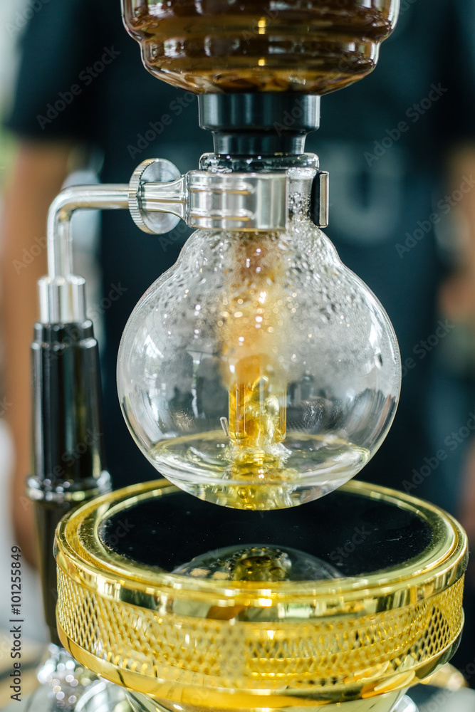 close up of siphon vacuum coffee maker at shop close up of siphon vacuum coffee maker at shop