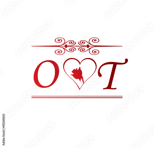 OT love initial with red heart and rose