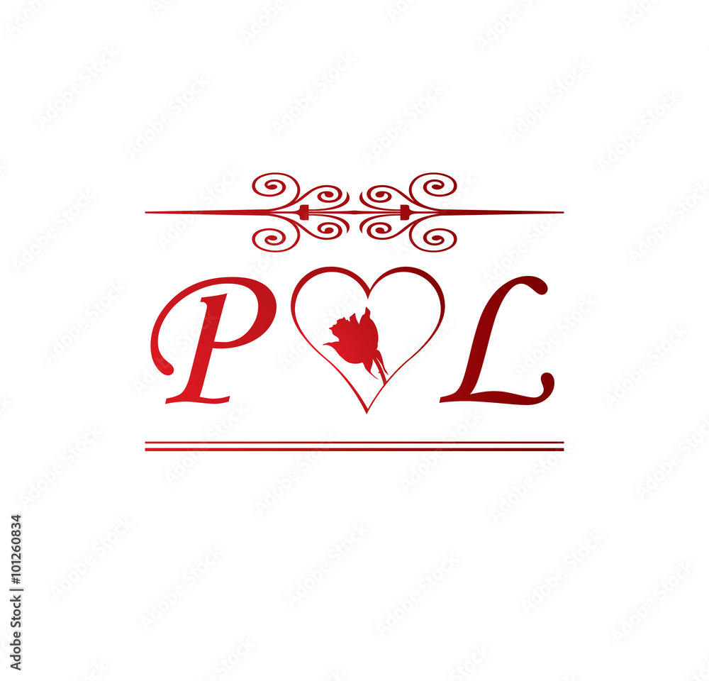 Pl Love Initial With Red Heart And Rose Stock Vector Adobe Stock Pl Love Initial With Red Heart And Rose Stock Vector Adobe Stock