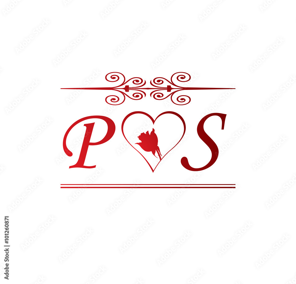 PS love initial with red heart and rose Stock Vector | Adobe Stock