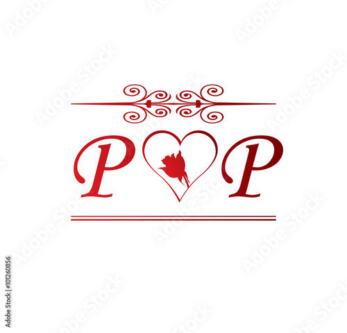 PP love initial with red heart and rose Stock Vector | Adobe Stock