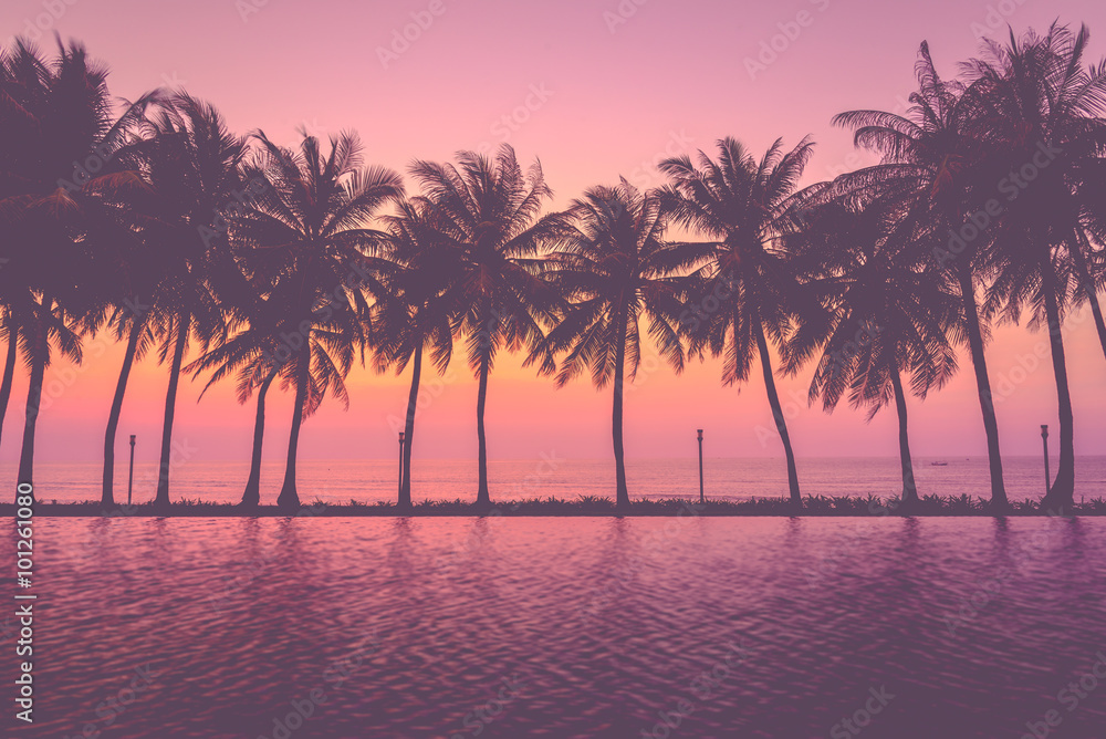 Sunset with silhouette Palm trees, Pastel Style