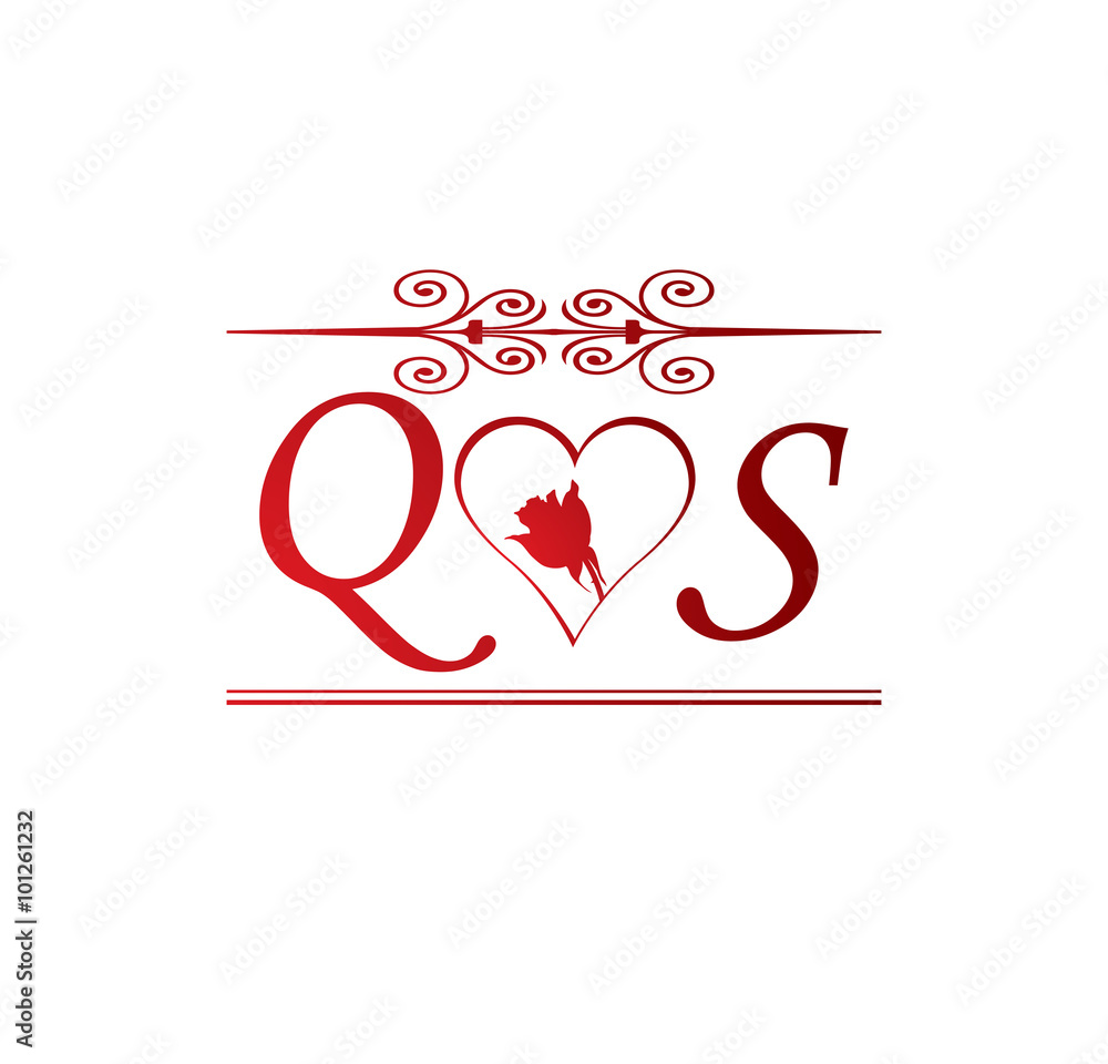QS love initial with red heart and rose Stock Vector | Adobe Stock