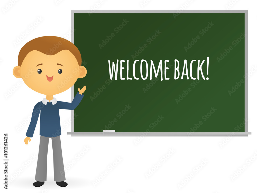 Teacher standing in front of a chalkboard saying Teacher standing in front of a chalkboard saying