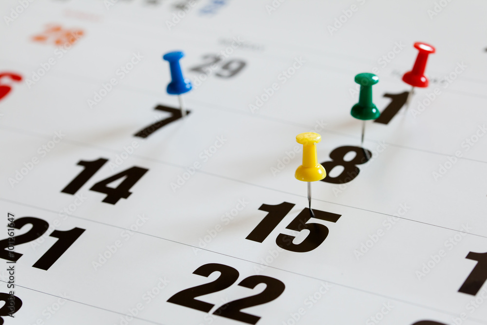 Pushpins on calendar, Busy and overworking days. Important date Pushpins on calendar, Busy and overworking days. Important date