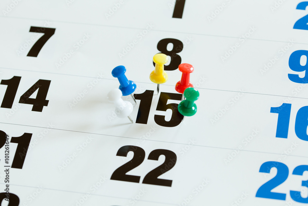 Pushpins on calendar, Busy and overworking days. Important date Pushpins on calendar, Busy and overworking days. Important date