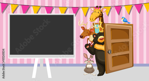 Wild animals walking into classroom