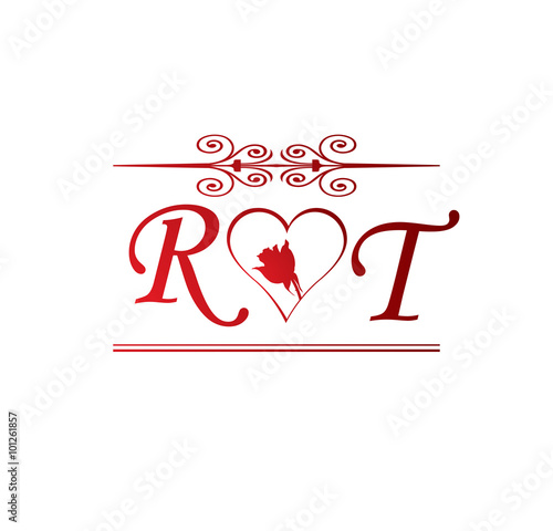 RT love initial with red heart and rose Stock Vector | Adobe Stock