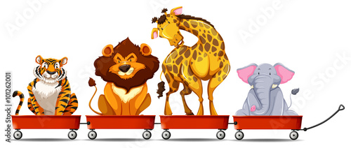 Wild animals on red wagons