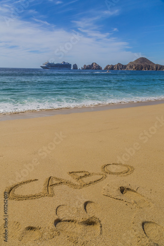 View of Waves at Sandy Beach of Cabo San Lucas in Mexico