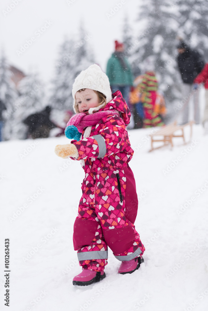 little girl at snowy winter day little girl at snowy winter day