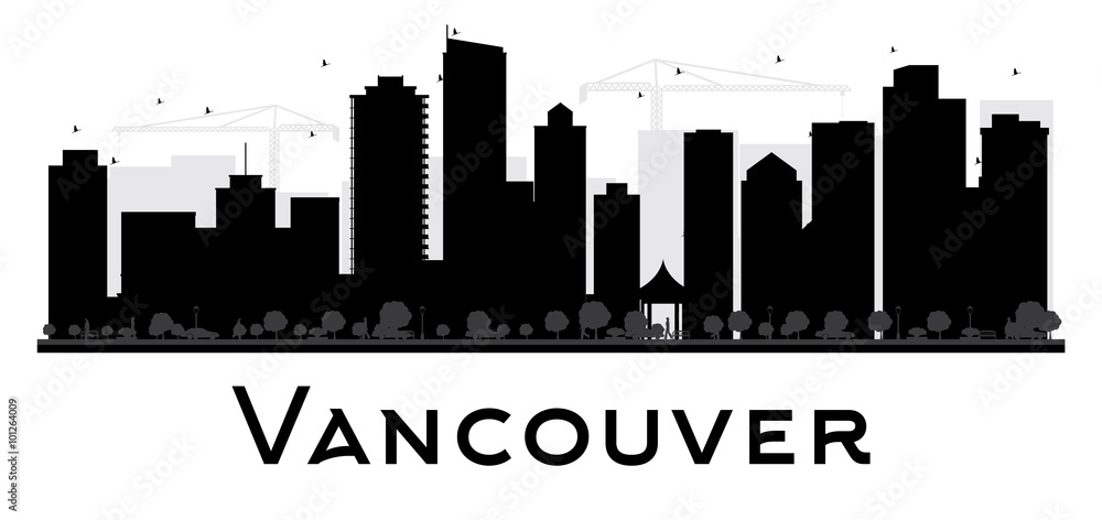 Vancouver City skyline black and white silhouette.