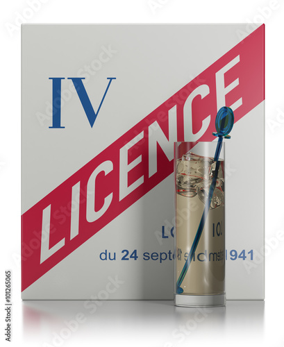 Quadro em tela Image d'un pannonceau Licence IV et verre d'alcool sur fond blanc