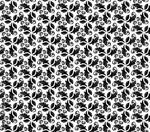 Floral ornament. Seamless abstract background with black and white pattern