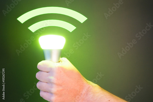 Hand holds a Lifi symbol with bulb photo