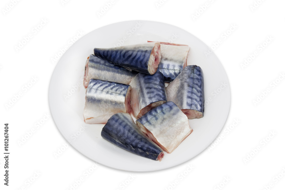 Sliced pickled atlantic mackerel on a white dish Sliced pickled atlantic mackerel on a white dish