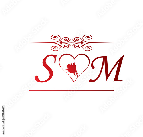 SM love initial with red heart and rose Stock Vector | Adobe Stock