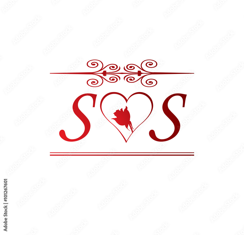 SS love initial with red heart and rose Stock Vector | Adobe Stock