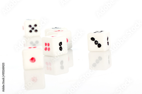 toy dices on white background  selective focus