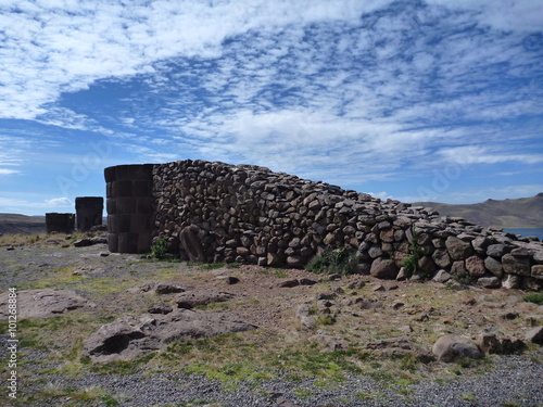 pre-incan burrial site sillustani with chulpas photo