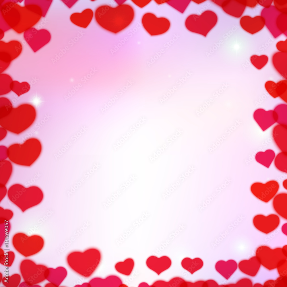 Valentines Day background with scattered blurred tender hearts Valentines Day background with scattered blurred tender hearts