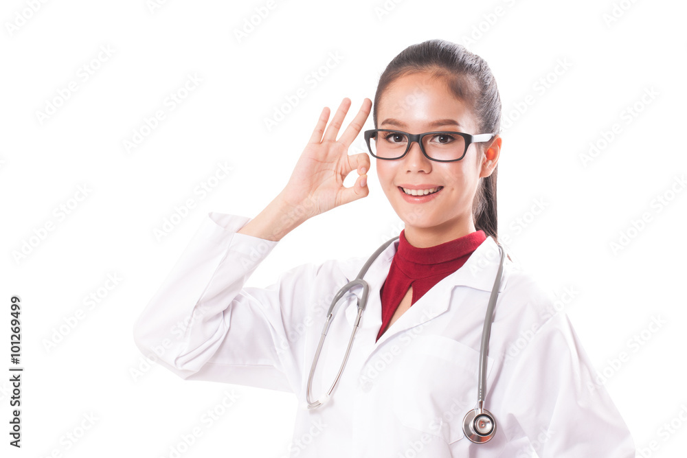 Fototapeta premium female doctor showing OK sign.