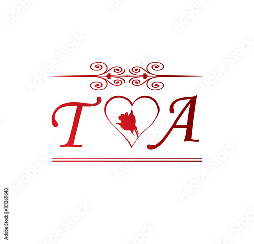 TA love initial with red heart and rose Stock Vector | Adobe Stock