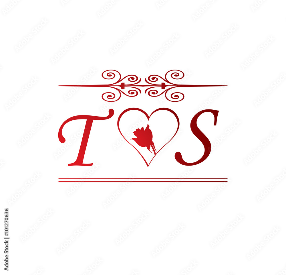 TS love initial with red heart and rose Stock Vector | Adobe Stock