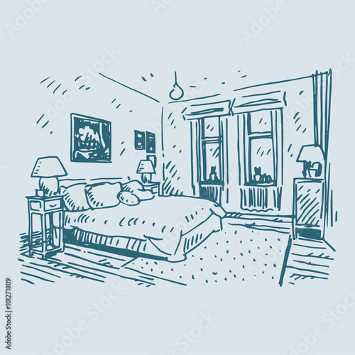 Sketch of bedroom design. Vector file