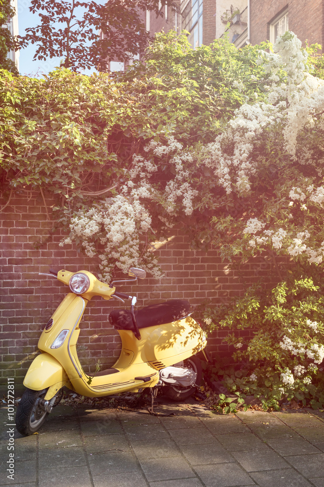 Fototapeta premium Yellow scooter parked