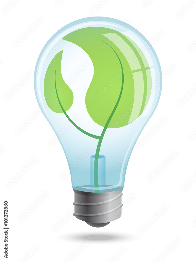 Light bulb with young shoots of plants inside the enclosure. Light bulb with young shoots of plants inside the enclosure.