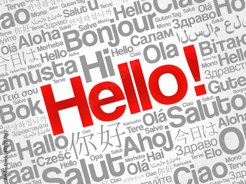 Word HELLO in different languages, presentation background
