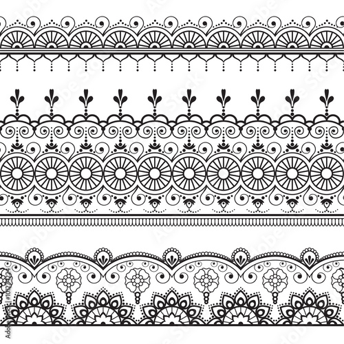 Indian, Mehndi Henna three line lace elements pattern for tattoo on white background