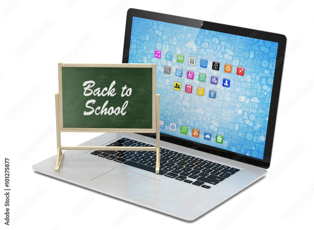 Laptop with chalkboard, back to school, online education concept Laptop with chalkboard, back to school, online education concept